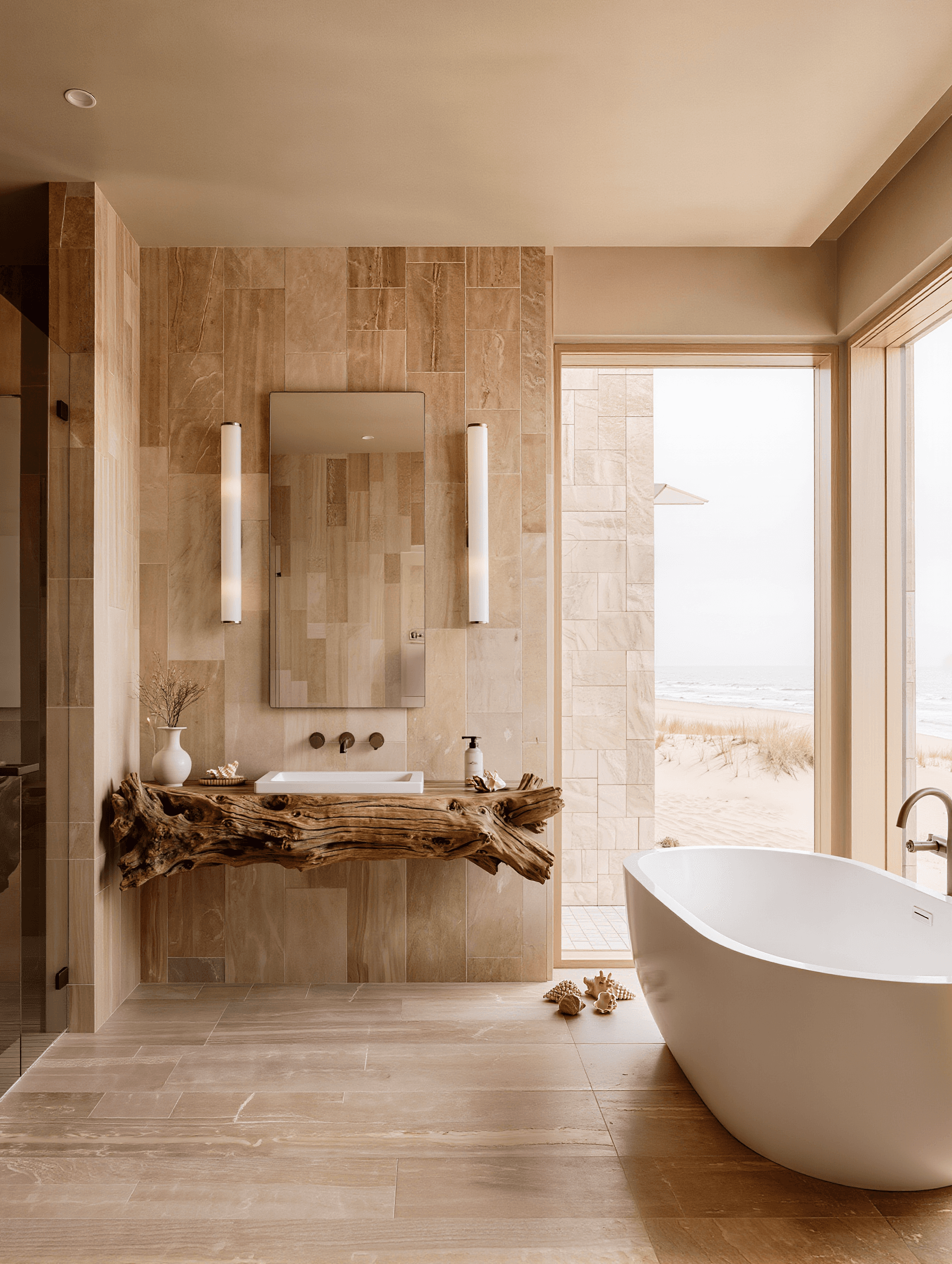 Coastal Lake Michigan style master bathroom design concept — Stone Works Remodeling