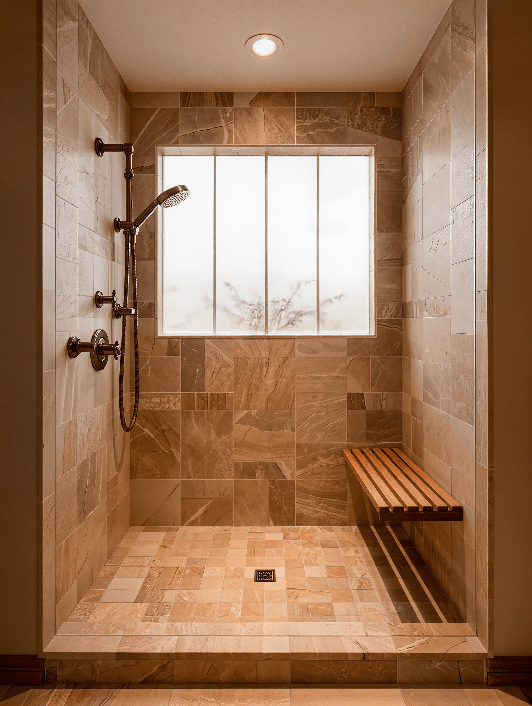 Curbless accessible luxury shower design concept — Stone Works Remodeling, Metro Detroit MI