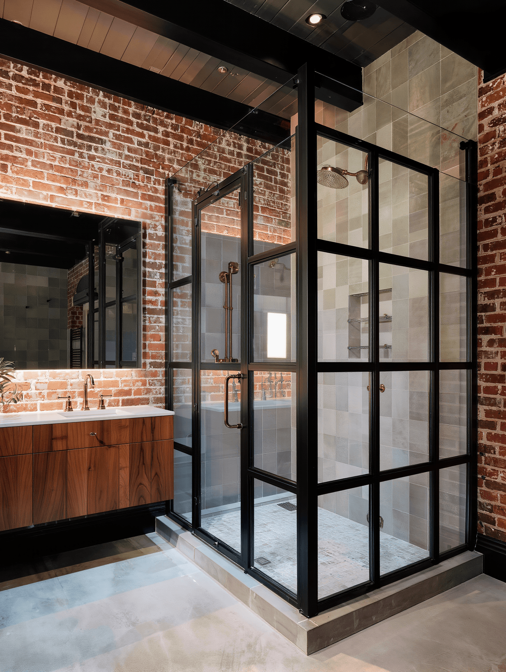 Detroit loft industrial master bathroom design concept — Stone Works Remodeling