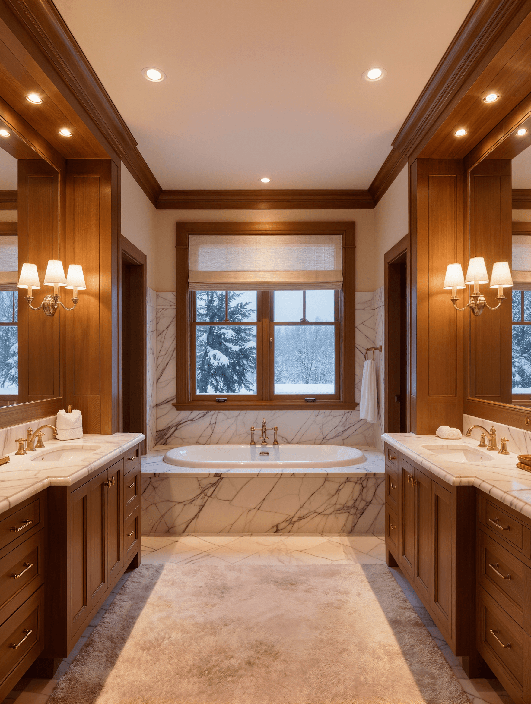 Grand marble master bathroom design concept with winter garden view — Stone Works Remodeling, Metro Detroit MI