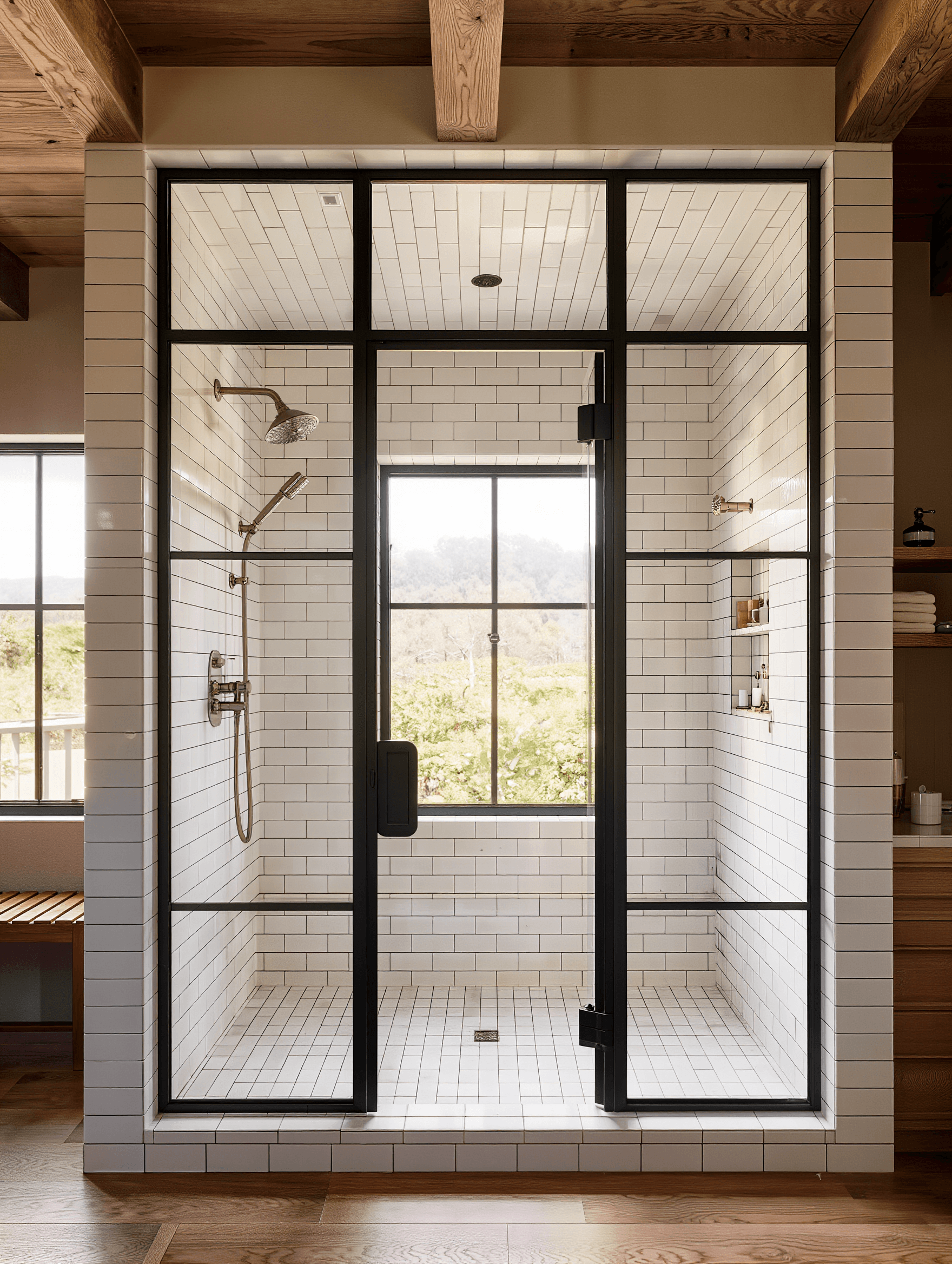 Modern farmhouse luxury shower design concept — Stone Works Remodeling, Metro Detroit MI