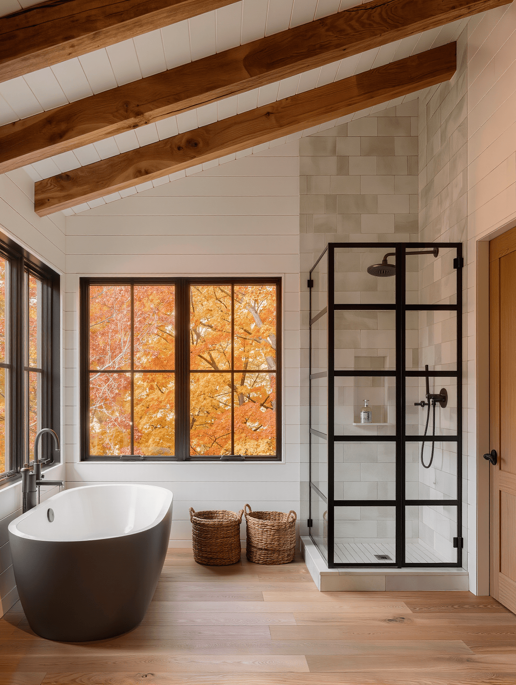 Modern farmhouse master bathroom design concept — Stone Works Remodeling, Metro Detroit MI