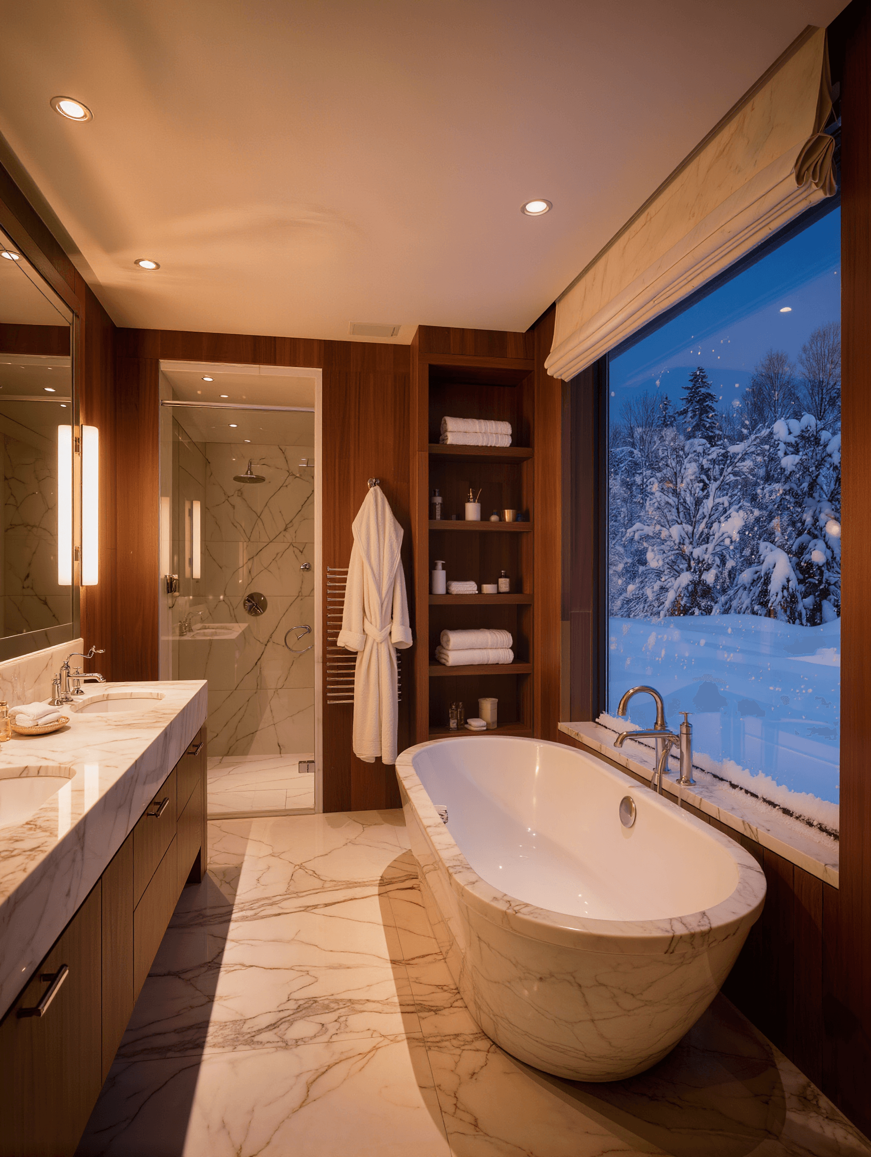 Cozy master bathroom design concept during a snowstorm — Stone Works Remodeling, Metro Detroit MI