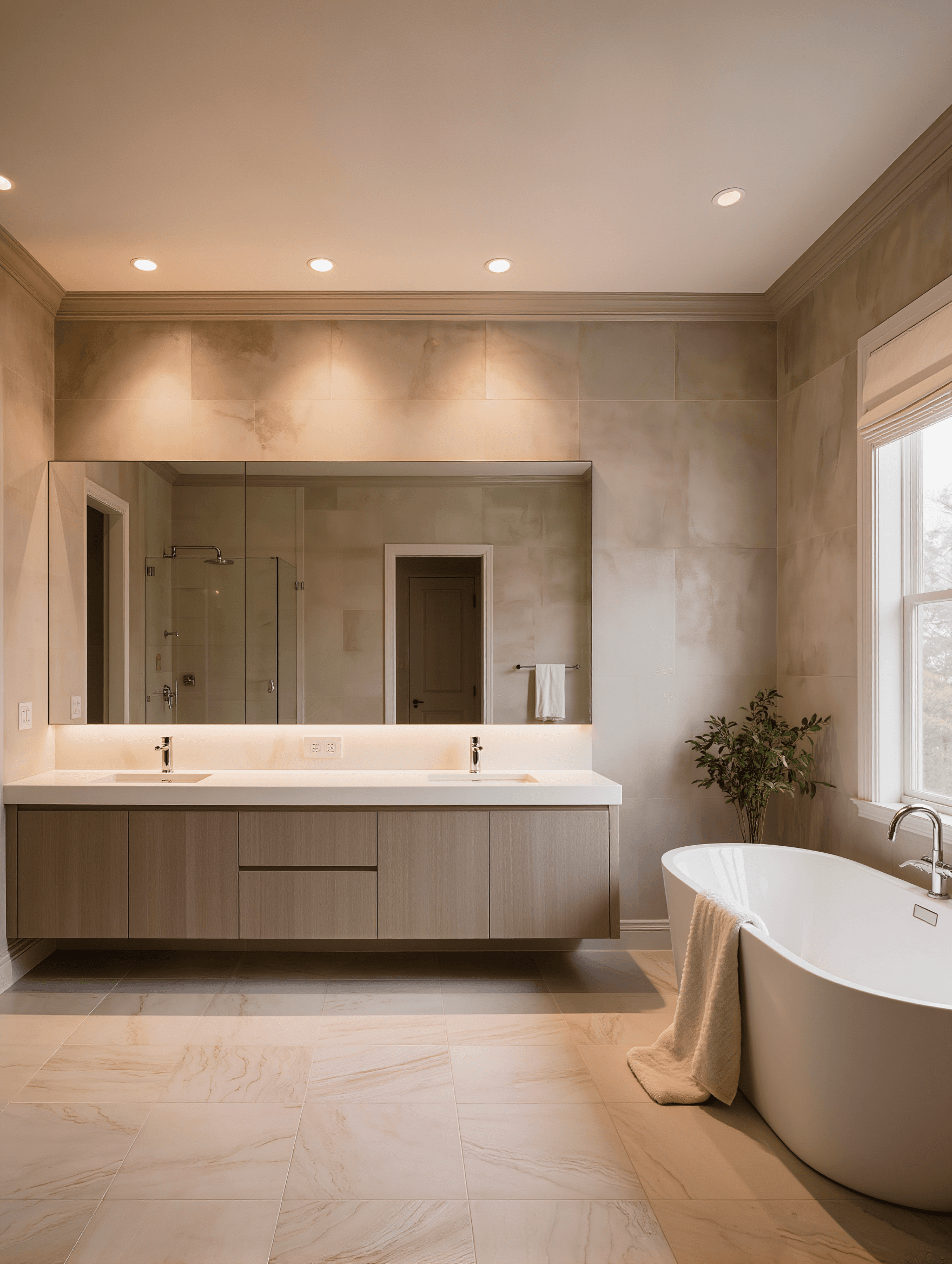 Transitional greige master bathroom design concept — Stone Works Remodeling, Metro Detroit MI