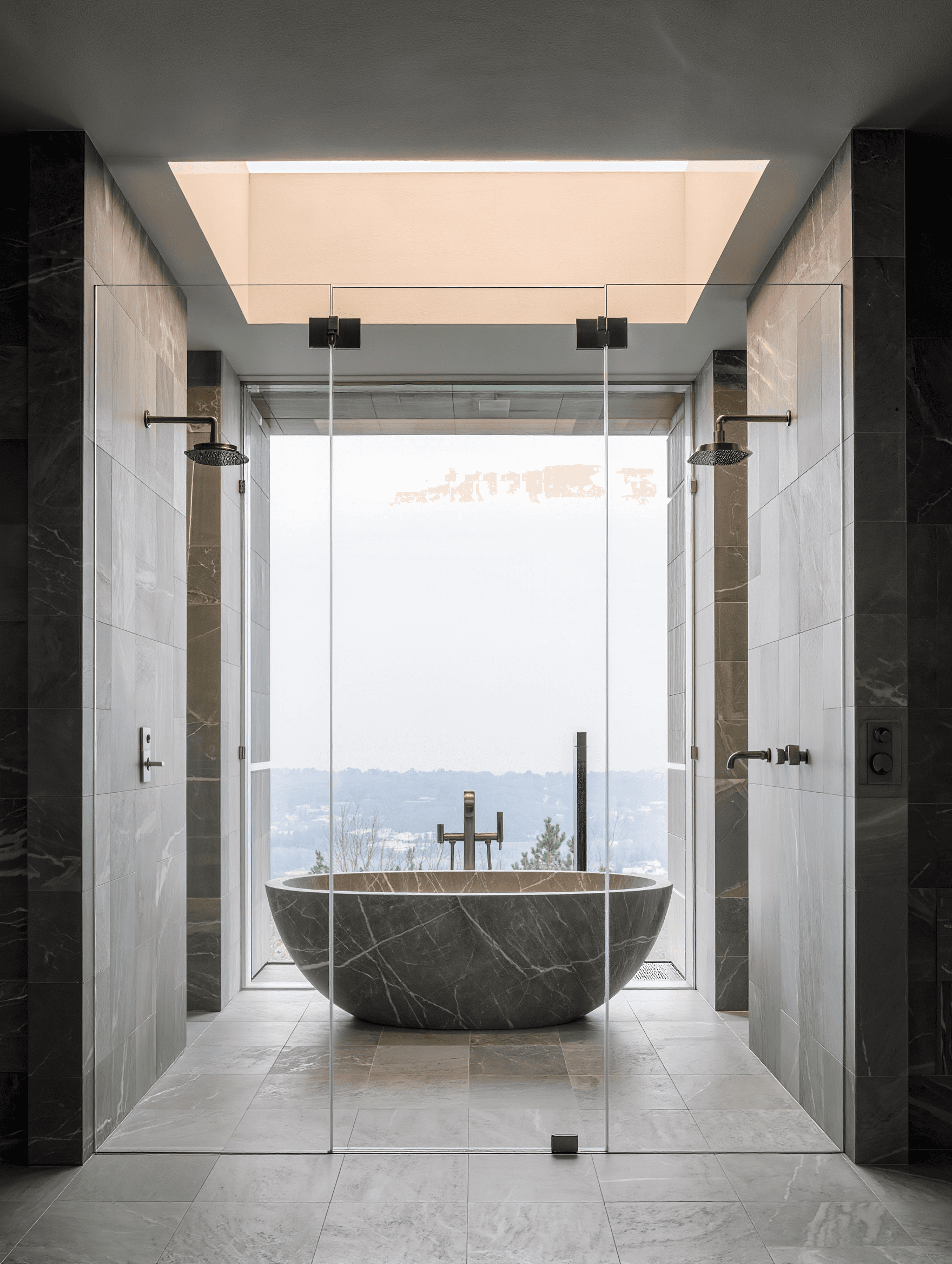 Wet room design concept with tub, shower and skylight — Stone Works Remodeling, Metro Detroit MI